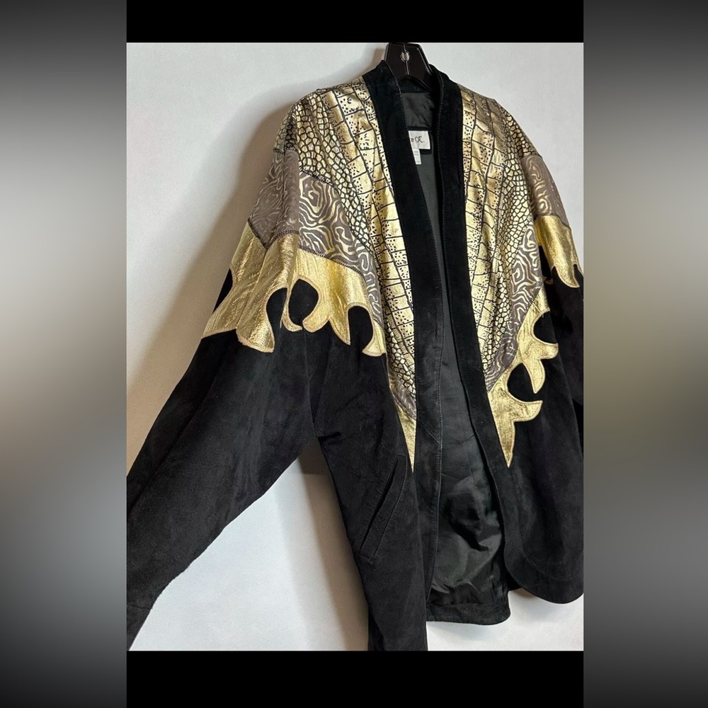 Vntg Julian K. Leather Jacket Western Gold/ Black Extravagant Western Retro (M)